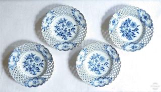 Set Of Four Antique Mid 19th Century Meissen Blue And White Porcelain Plates