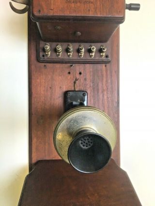 RARE Antique 1890 ' s American Bell Oak case wall phone ORIG No hand set 3