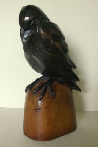 Antique Black Forest Swiss Carved Wood Raven / Einsiedeln Ravens Legend To Base