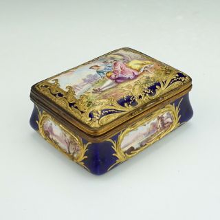 Antique Sevres Porcelain - Hand Painted Courting Couple - Cobalt Blue & Gilt Box 2