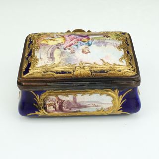 Antique Sevres Porcelain - Hand Painted Courting Couple - Cobalt Blue & Gilt Box 3