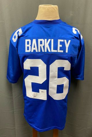 Saquon Barkley 26 Ny Giants Signed Jersey Auto Xl Beckett Bas Sticker Only