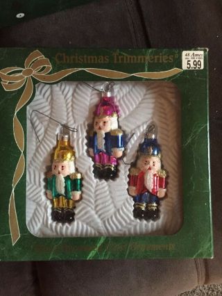 Vintage Christmas Trimmeries Glass Ornaments Hand Decorated Set Of 3 Soldiers
