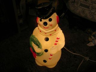 Vintage 1968 Empire Plastic Blow Mold Light Up Christmas 13 " Snowman Black Hat