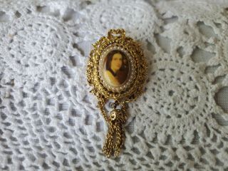 Art Designer Signed Victorian Women Tassel Style Pin Brooch Vintage