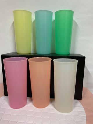 6 Vintage Tupperware Cups Glasses Pastel Tumblers Juice 8 Oz