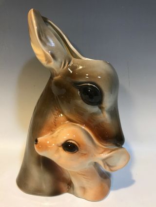 Vintage Royal Copley Deer & Fawn Planter Vase Wonderful Mother & Child Design 2