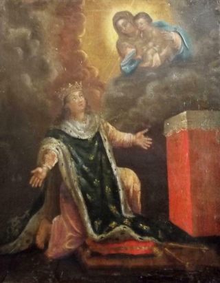 Antique Baroque Old Master Oil Painting - Apparition Of The Holy Mother - 1700 