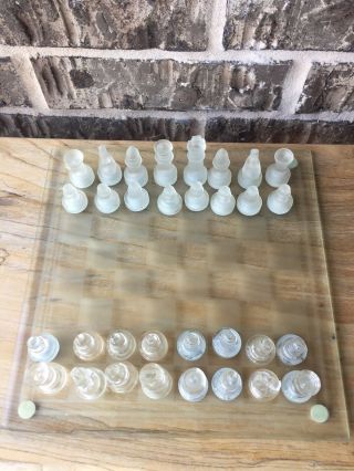 Vintage Elegant Glass Chess Game Set And Board