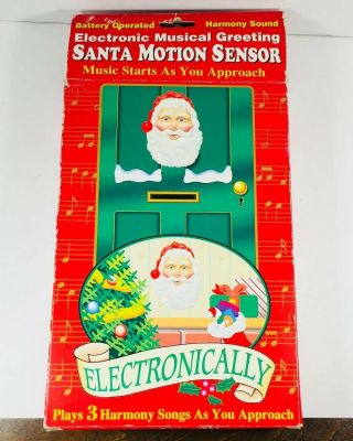 Vintage Santa Claus Head Face Musical 3 Songs Door Hanging Motion Sensor 3