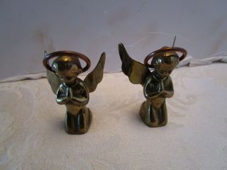 Vtg Set 2 Small Handmade Praying Angels Brass And Copper Made In Mexico 2.  25 "