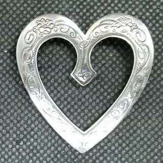 Vintage Sterling Silver Heart Pin Designer Signed Marked 925