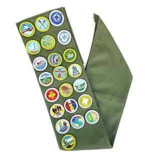 Boy Scout Merit Badge Sash With 22 Merit Badges Vintage