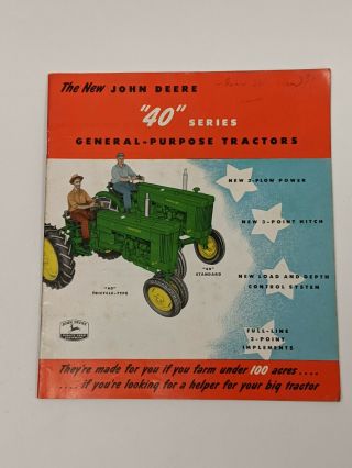 Vintage 1952 John Deere 40 Series Farm Tractor Advertising Brochure