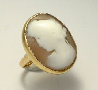 Fine Lovely Antique 9k 9ct Yellow Gold & Carved Cameo Shell Ring Uk K 3g