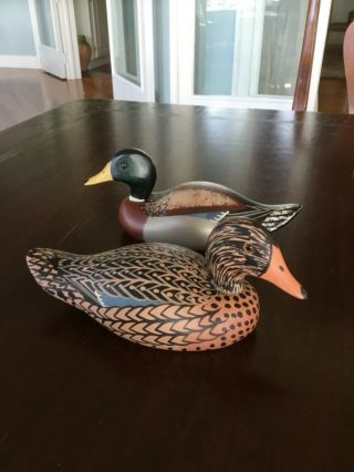 Hand Carved & Painted Mallards - Hen & Drake Duck Decoys By Jane Rinker