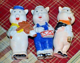 Vintage Walt Disney Productions Three Little Pigs Porcelain Figurine Set Japan