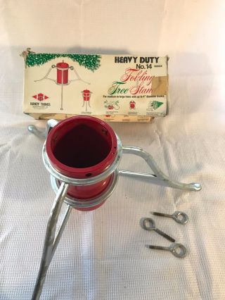 Vintage Christmas Tree Stand Bullet Metal Holder Handy Things - Folds For Storage