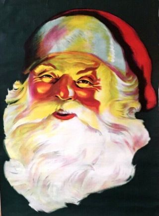 40” X 26” Vintage 1952 Santa Claus Lithograph Print Christmas Poster