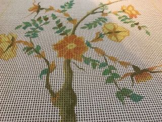 Vintage Tree Branch Flowers Needlepoint Hand Painted Canvas 17 X 18