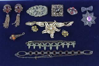 10 X Vintage Czech Filigree Jewellery Inc.  Necklaces,  Earrings,  Brooches