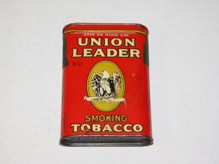 Vtg Union Leader Pipe Smoking Tobacco Cigarette Tin Empty Box Storage Case Ad