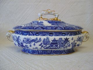 Antique Royal Worcester Tureen - Blue Willow Pattern - Elephant Handles