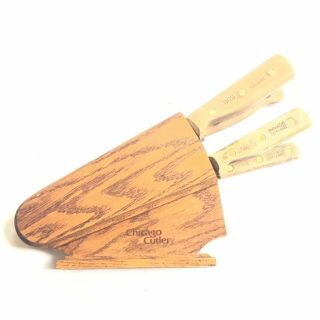 Vintage Chicago Cutlery Knife Set Hardwood Handles Oak Block 66s 62s 100s Bt7