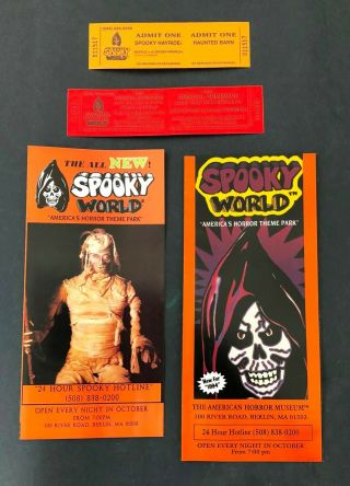 Vtg 1990s Spooky World Mass Horror Theme Park Halloween Tickets & Pamphlets