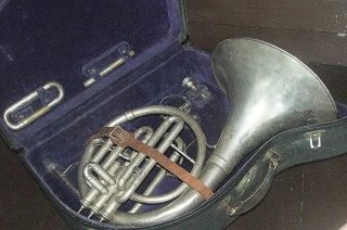 Antique Mellophone Marching French Horn Elkhart Band Instrument Co In Orig Case