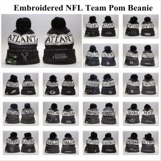 Embroidered All Team Logo Pom Pom Skull Beanie Cap Winter Warm Football Hat