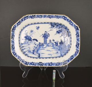 A Chinese 18th Century Porcelain Blue & White Meat Platter With Figures