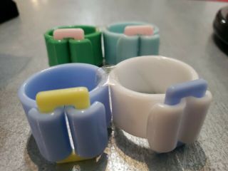 Vintage Plastic Napkin Rings Colorful Buckle Shap - Bakelite / Pre - Lucite Like