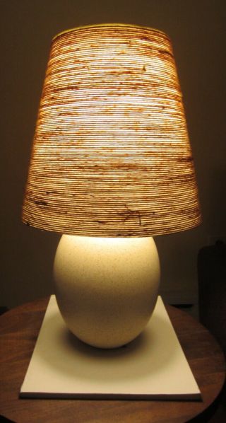Early Vintage Lotte Bostlund Egg Shaped Ceramic Table Lamp With Shade
