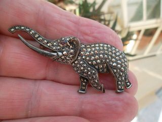 Vintage Costume Jewellery Brooch Pin Art Deco Elephant Trumpeting Animal Old