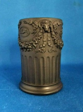 Antique 19thc Wedgwood Black Basalt Miniature Spill Vase C1891 - Lion Heads Swags