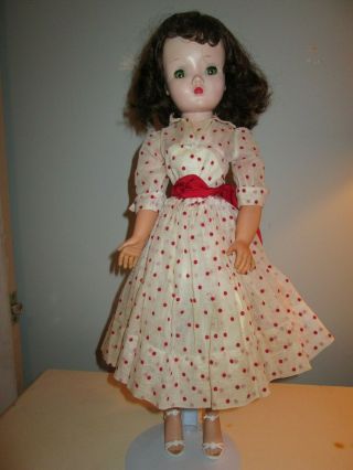 Vintage 1957 Madame Alexander Brunette Cissy Doll 20 " Tagged Polka Dot Dress A/o
