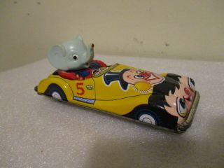 Vintage Japanese Tin Friction Toy Circus Car - Elephant Driver;clown Graphics Mij