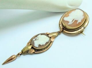 Large Antique Victorian Gold Metal & Carved Shell Cameo Pendant Brooch