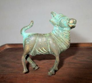 Antique Old Brass Hand Carved Collectible Nandi Cow Statue Figurine