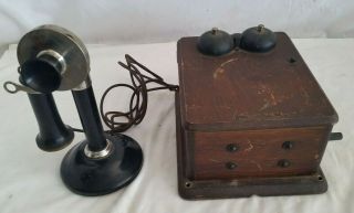 Antique Stromberg Carlson Candlestick Telephone Oak Ringer Box Rochester Ny
