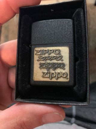 Zippo 362 Full Size Black Crackle Classic Windproof Lighter W/ Brass Emblem