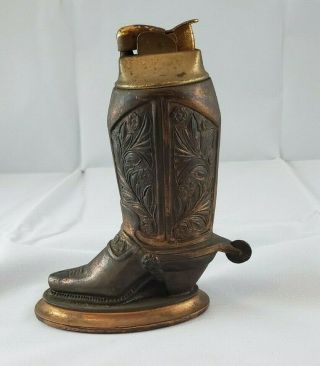 Vintage Evans Desk Table Lighter 5 " Brass Cowboy Boot Good Spark Champion 1