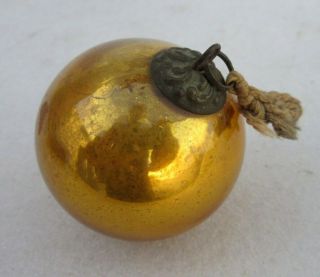 Antique Old Unique Gold 1.  5 Glass Heavy German Kugel Christmas Ornament
