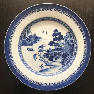 Fine Antique Chinese Canton Export Porcelain Blue White Willow Plate Art 1 Of 3