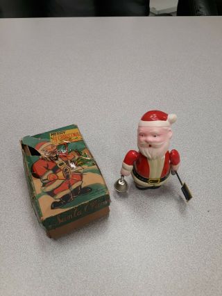 Rare Vintage Tn Japan Tin Litho Celluloid Wind Up Santa Claus Toy Box