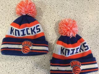 2 York Knicks Era Cuffed Knit Hats Beanie Cap With Pom Pom - Youth Size