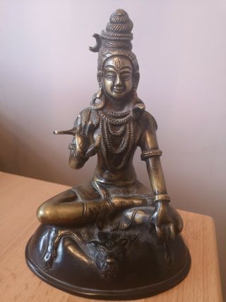 Antique Late 19th Early 20th Century Asian Solid Bronze Seated God