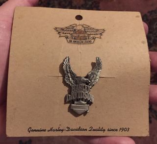 Vintage Harley Davidson Pewter Pin Eagle Crest On Factory Card