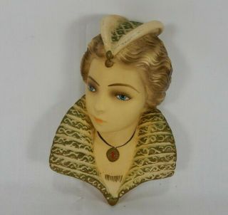 Vintage M.  C.  L Co Chalkware Victorian Woman Face Head Hanging Wall Plaque